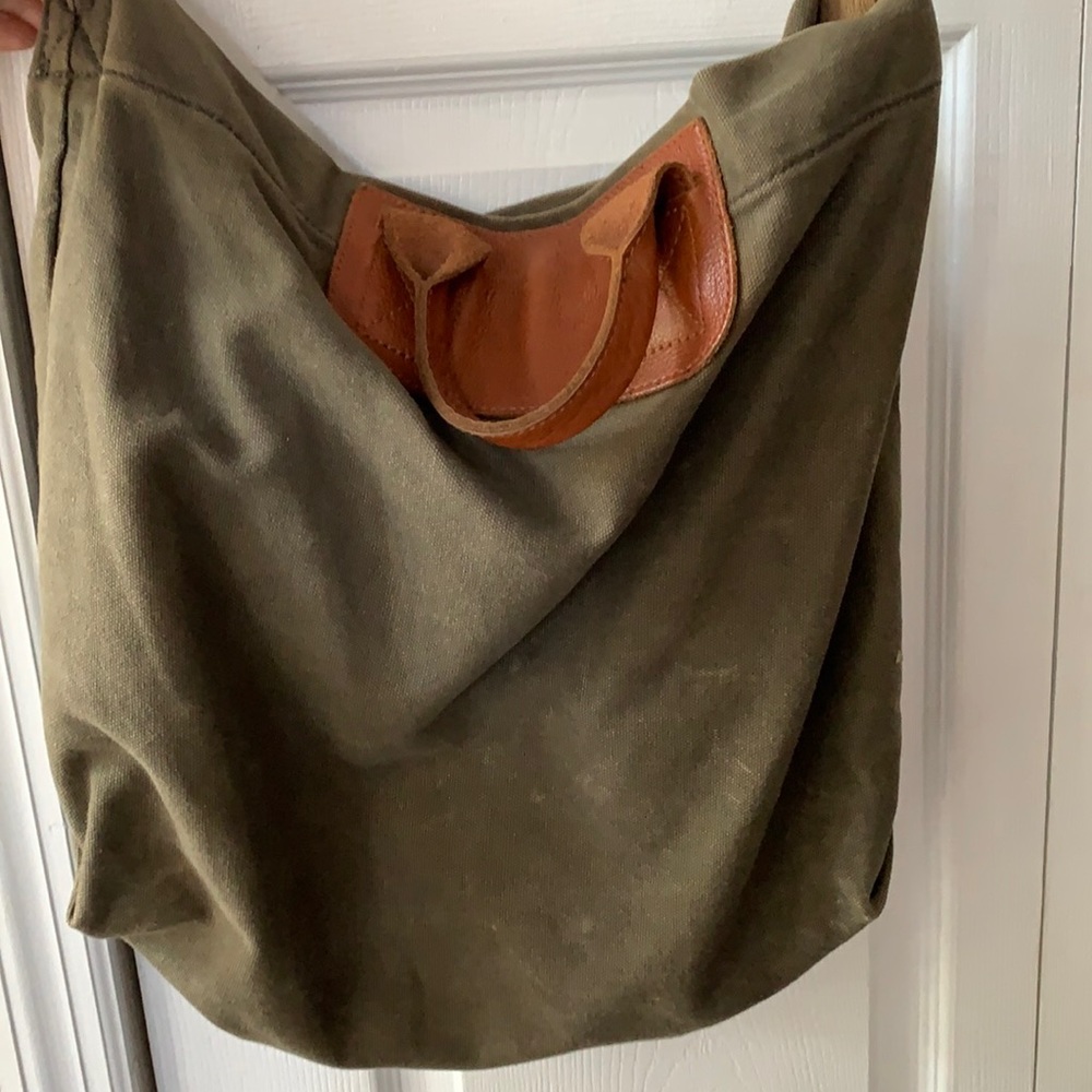 Madewell green and brown leather canvas shoulder bag